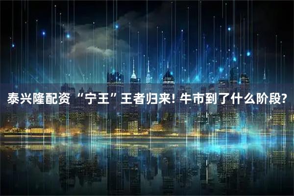 泰兴隆配资 “宁王”王者归来! 牛市到了什么阶段?