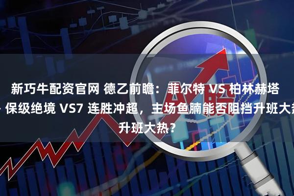 新巧牛配资官网 德乙前瞻:菲尔特 VS 柏林赫塔 —— 保级绝境 VS7 连胜冲超,主场鱼腩能否阻挡升班大热?